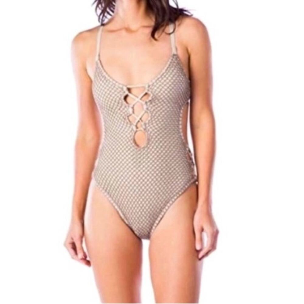 New With Tags Lucky Brand One-Piece Tan Crochet Swimsuit Women’s XS Small